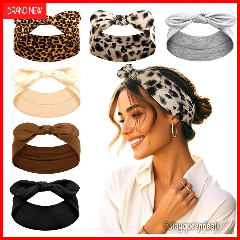 Wide Non-Slip Bow Headbands 6-Pack, Stretchy Elastic Hair Accessories